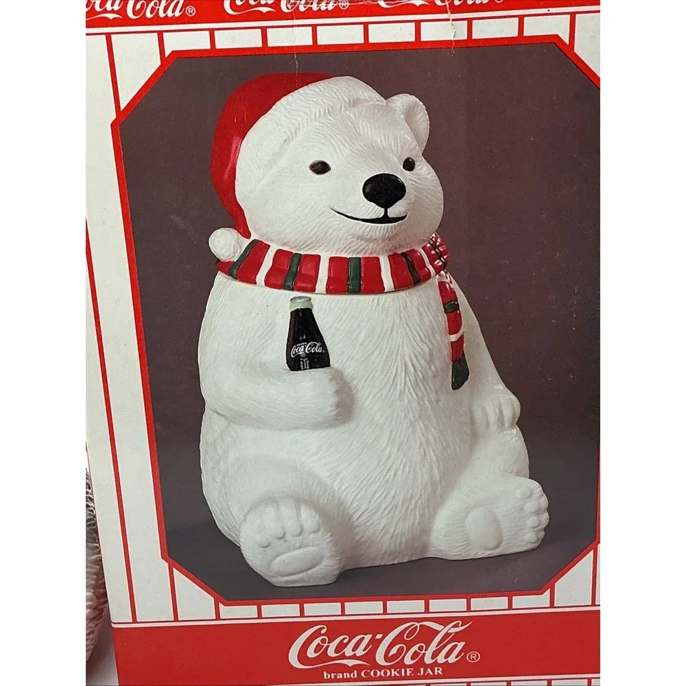 Vintage 1996 Christmas Coca-Cola Polar Bear in Scarf Cookie Jar New in Box